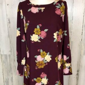 LOFT Red and White A-line Bishop Sleeve Dress
